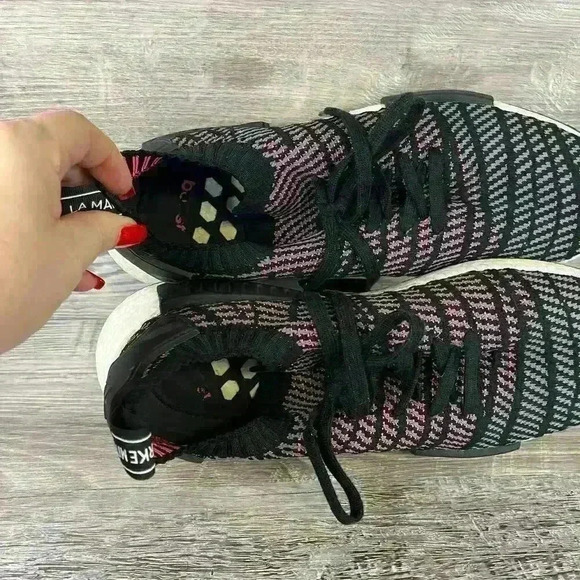 Adidas NMD R1 STLT Primeknit Sneakers Black Solar Pink Men’s 10.5 - Picture 8 of 11